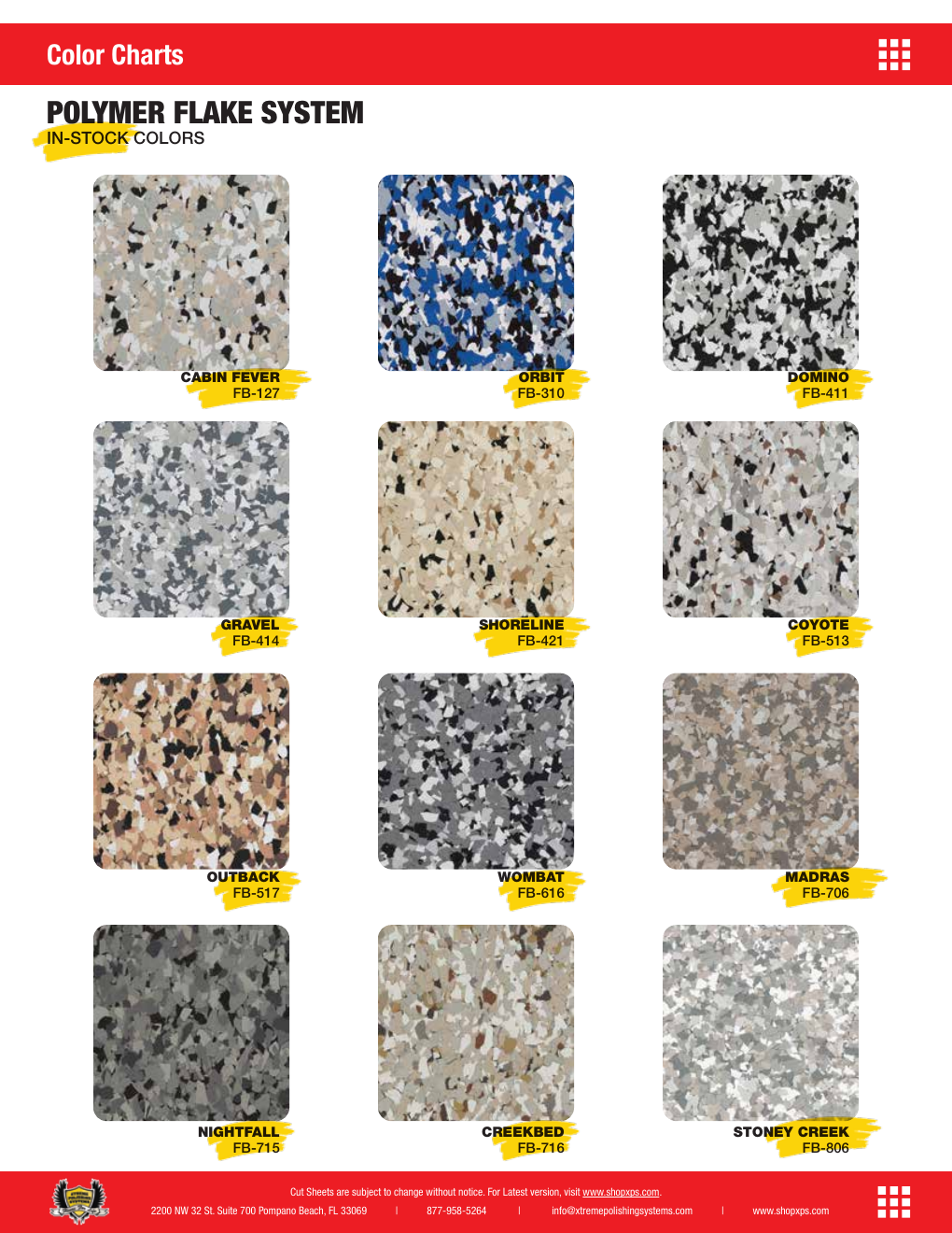 XPS In-Stock Flake color chart