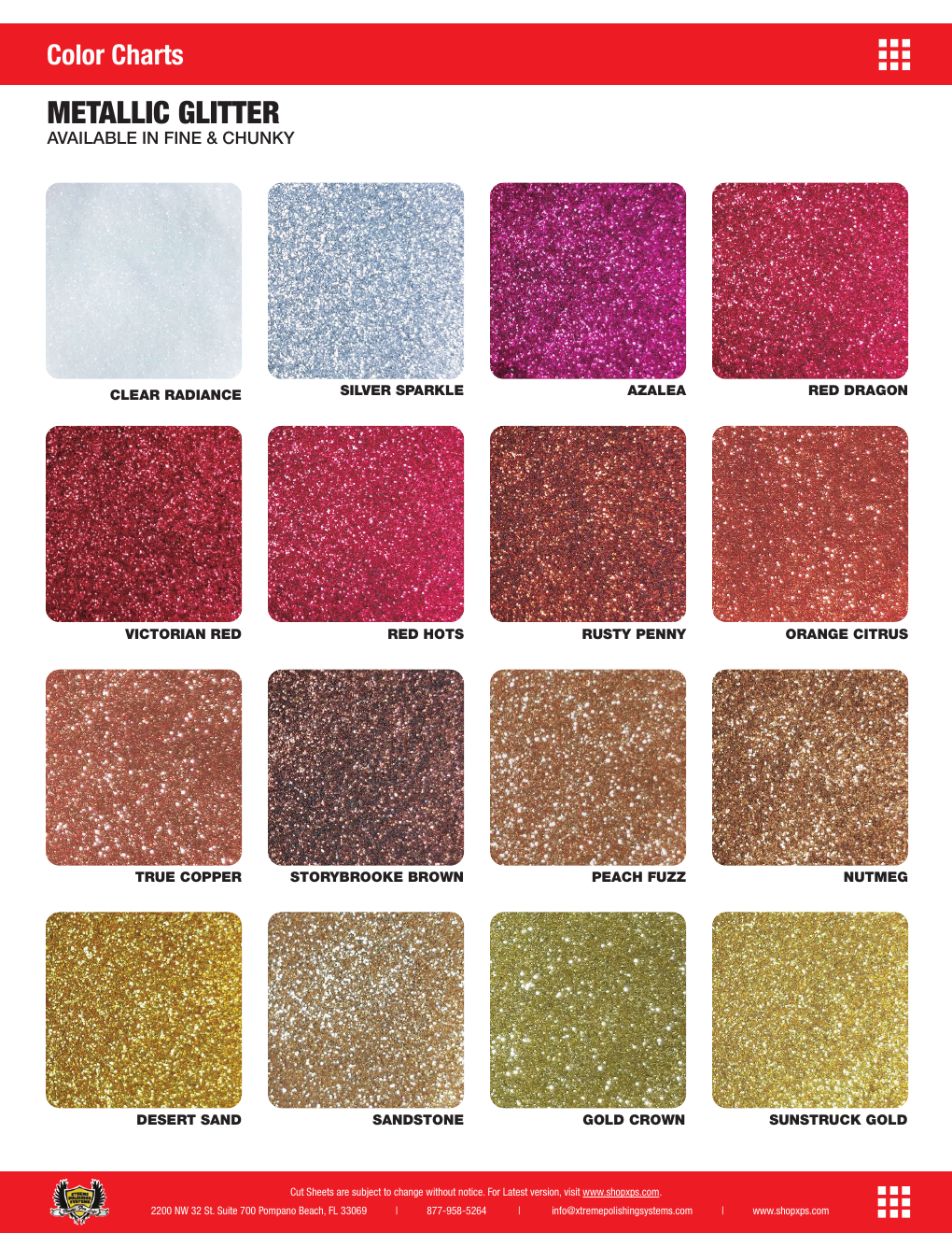 XPS Metallic glitter color chart