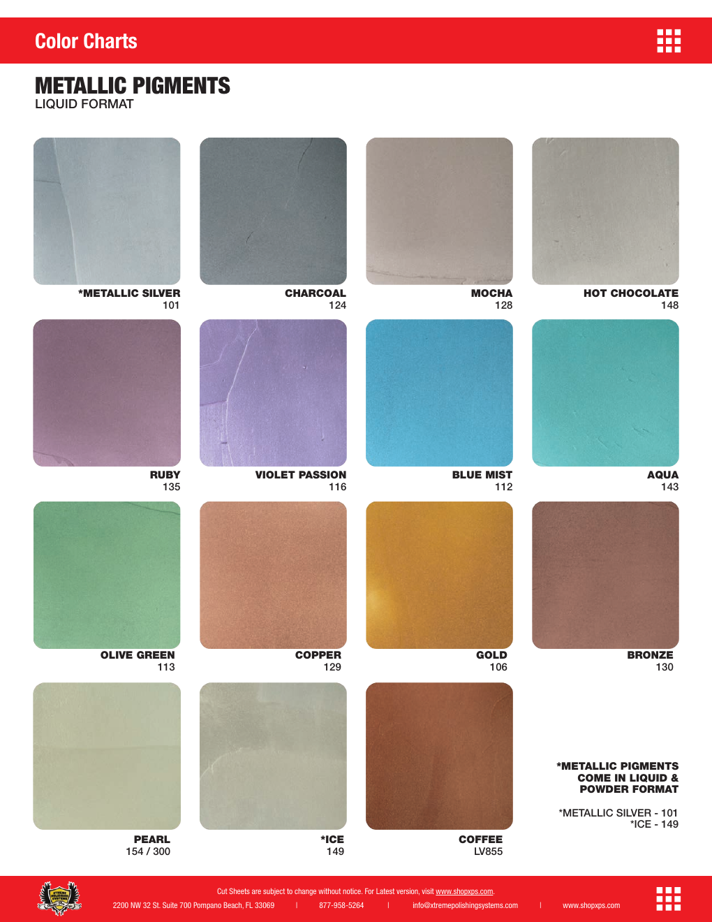 XPS Liquid metallic color chart
