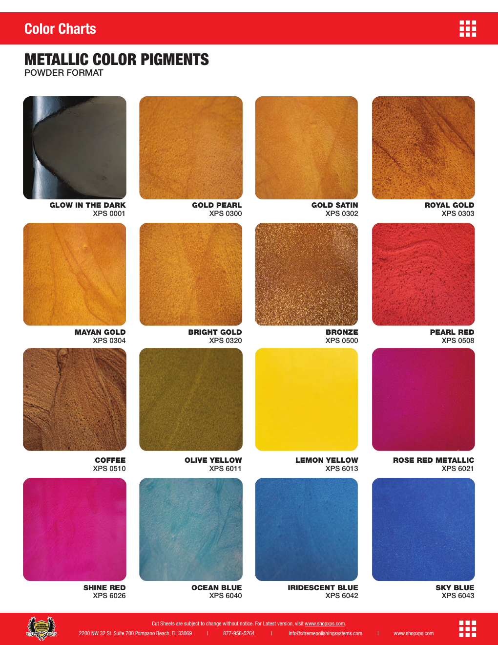 XPS Metallic powder color chart