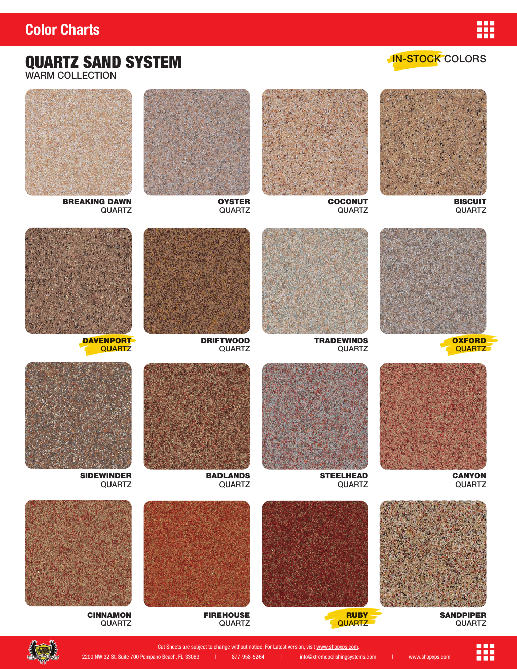XPS Quartz in-stock color chart